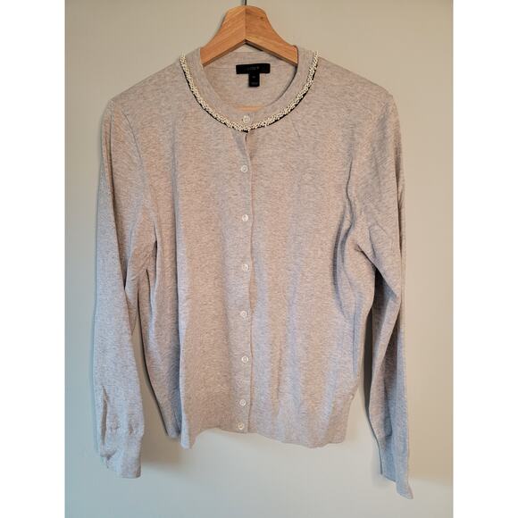 J.Crew Grey Cardigan with Beading Neckline Detail - Picture 1 of 4